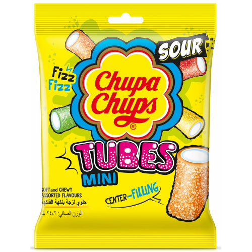 تشوبا تشوبس ميني ساور تيوب، حلوى جيلاتينية حامضة بنكهات الفواكه المشكلة، 85.5 غرام