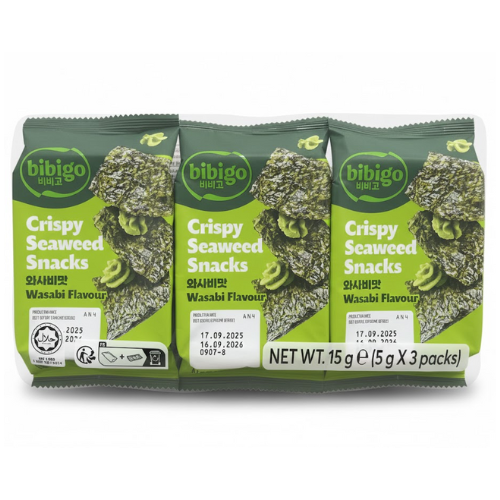 وجبة خفيفة عشب بحري محمص بالواسابي مجففه كيس 3*15 جم