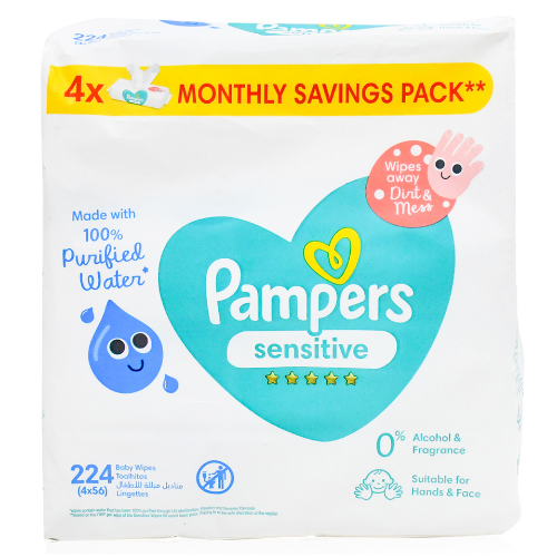 بامبرز مناديل مبللة للأطفال الحساسين عبوة قيمة 4 × 56 قطعة