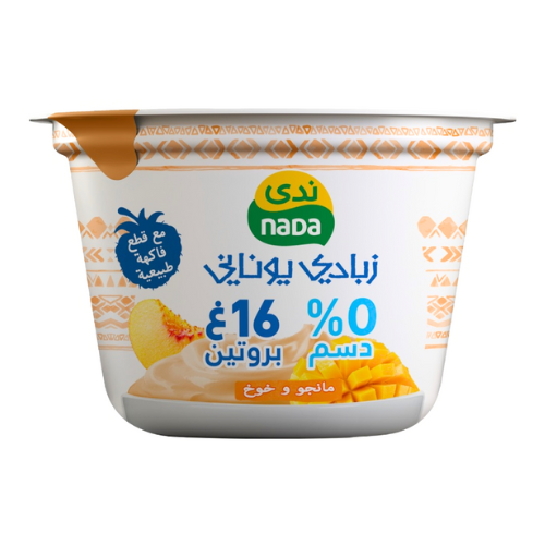زبادي يوناني مانجو وخوخ خالي الدسم 160جم ندى