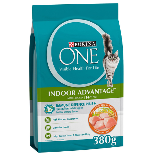 طعام قطط بيورينا ون إندور أدفانتج بالدجاج، +1 سنة، 380 جم