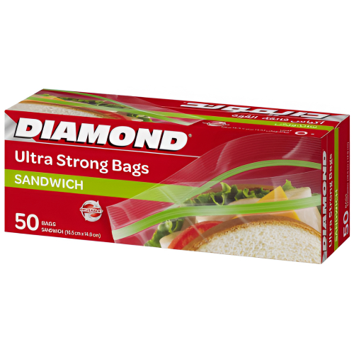 أكياس ساندويتش دايموند فائقة القوة 16.5 سم × 14.9 سم 50 كيس