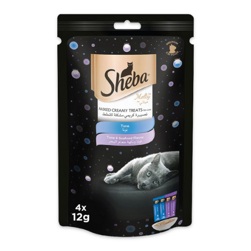 شيبا تصبيرة كريمية مشكلة للقطط بنكهة التونا والمأكولات البحرية 48 جم