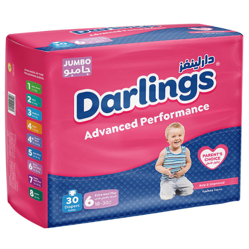 حفاضات دارلينجز أدفانسد بيرفورمانس مقاس 6 إكسترا ماكسي بلس 18-30 كغ 30 قطعة