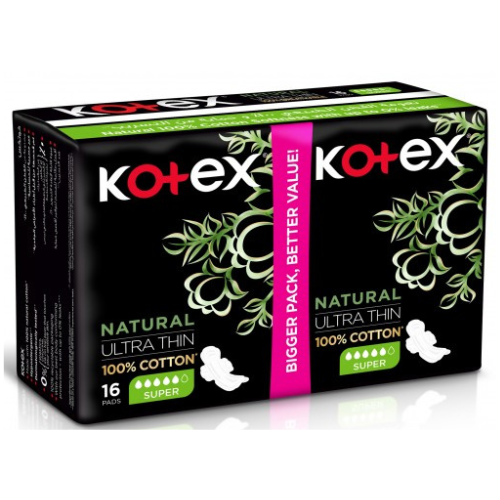 فوط صحية كوتكس ناتشورال رقيقة جداً قطنية حجم سوبر 16 فوطة