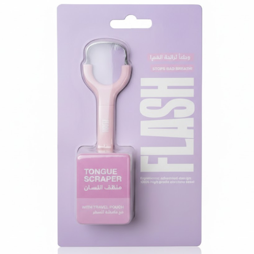 منظف لسان فلاش وردي مع حافظة للسفر