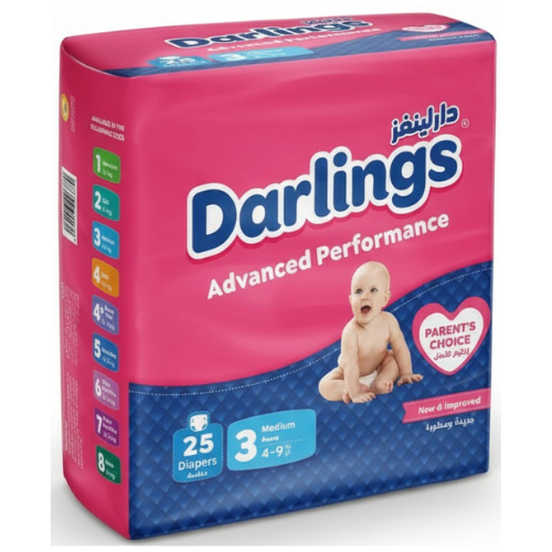 حفاضات دارلينجز أدفانسد بيرفورمانس مقاس 3 متوسط 4-9 كغ 25 قطعة