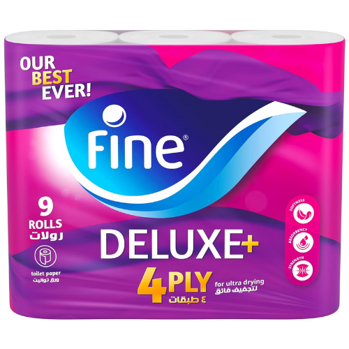 رول حمام ديلوكس بلس 9 رول 140ورقة 4 طبقات فاين