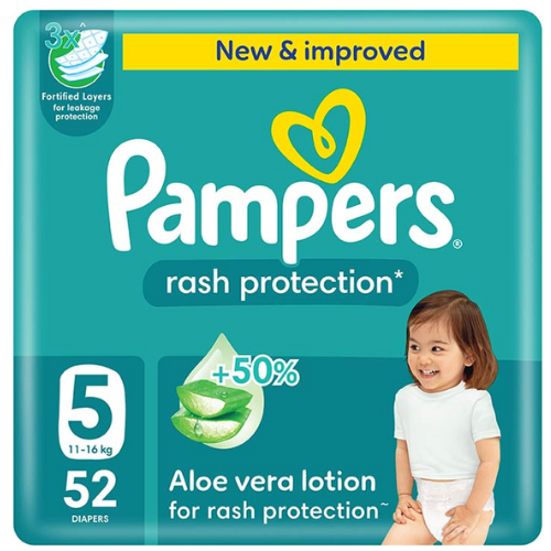 حفاضات بامبرز عناية وحماية من الطفح الجلدي مقاس 5، 11-16 كجم 52 حفاضة