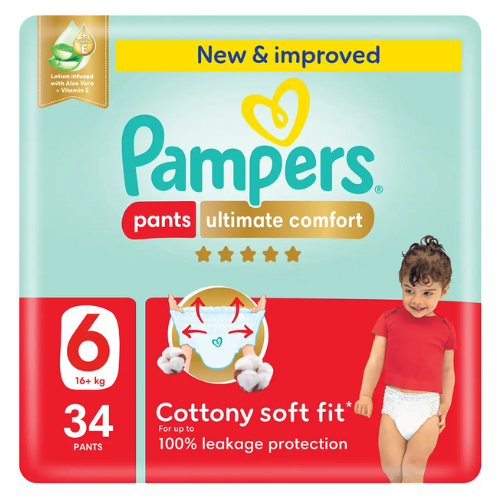 بامبرز ألتيميت كومفورت حفاضات بانتس ، مقاس ٦ +١٦ كجم ٣٤ حبة