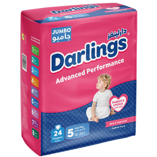حفاضات دارلينجز أدفانسد بيرفورمانس مقاس 5 ماكسي بلس 12-25 كغ 24 قطعة