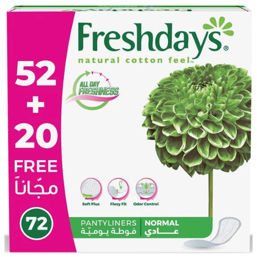 فوط يومية فريش دايز ملمس القطن الطبيعي، عادي، 72 قطعة