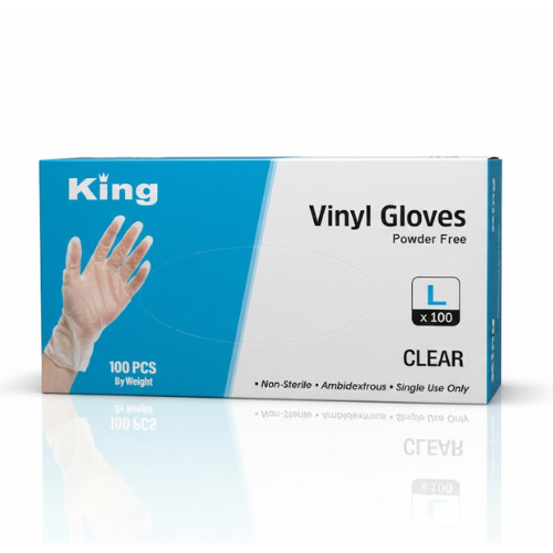 كينج كلير قفازات فينيل خالية من البودرة (L) ١٠٠ حبة