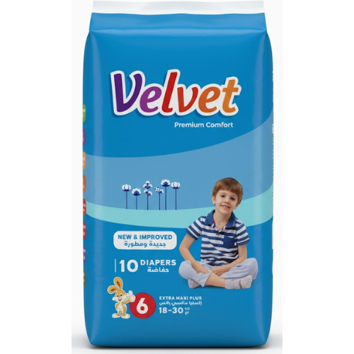 حفاضات فيلفيت بريميوم كمفورت مقاس 6 اكسترا ماكسي بلس 10−30 كغ 10 قطع