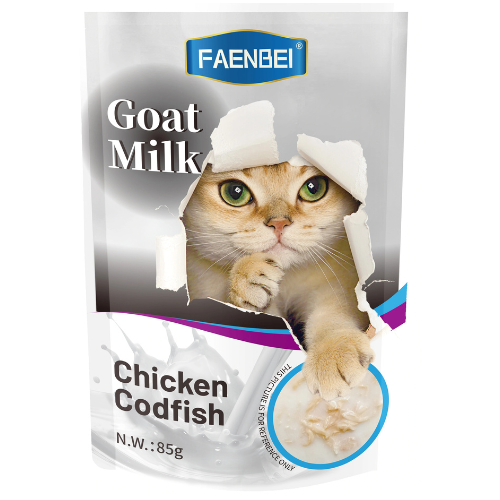 فاينبي طعام رطب للقطط بحليب الماعز، نكهة الدجاج وسمك القد 85 جرام