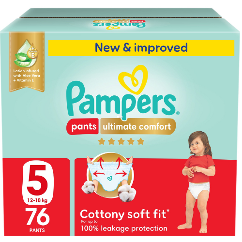 حفاضات بامبرز كلوت راحة قصوى مقاس 5، 12-18 كجم - 76 حفاضة