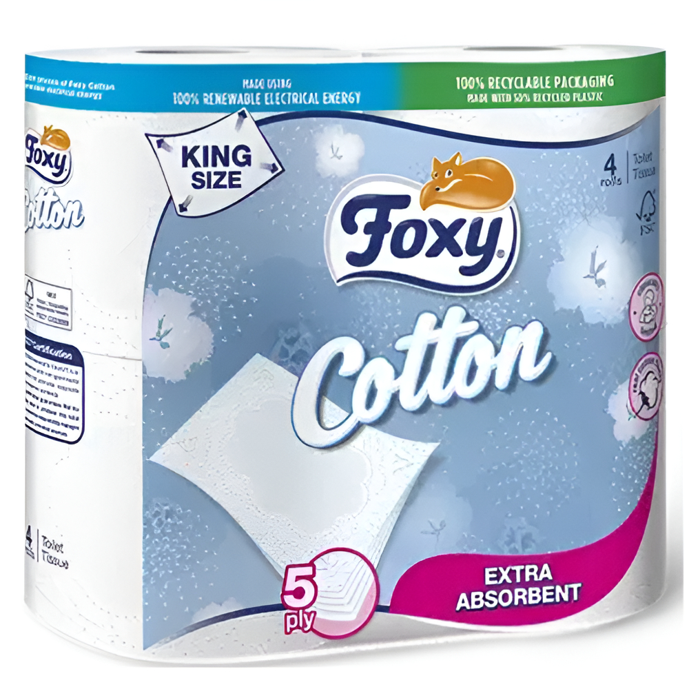 ورق تواليت فوكسي قطن 5 طبقات 4 رول 120 قطعة