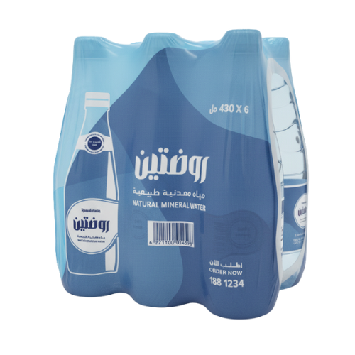 مياه معدنية عبوة زجاج روضتين 6 × 430 مل