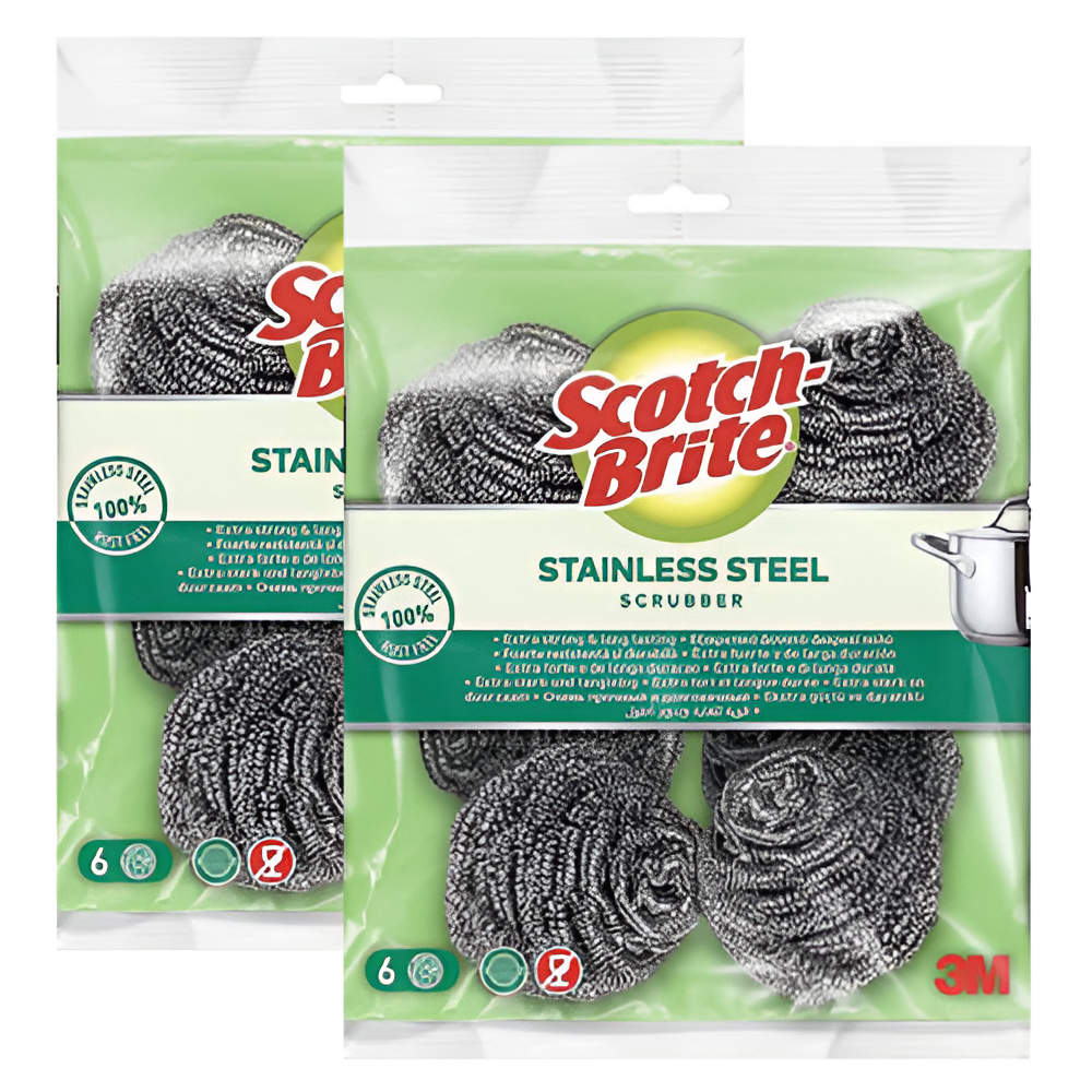 حزمة توفير ليفة جلي حلزونية من الستانلس ستيل سكوتش-برايت، 2 × 6 حبات