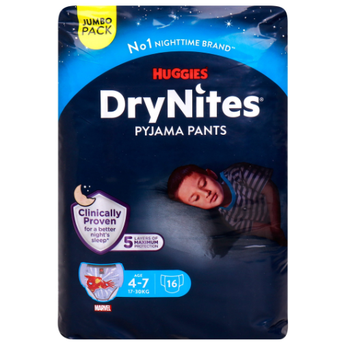 سراويل حفاضات دراي نايتس بيريحات النوم للأولاد من هجيز، لعمر 4-7 سنوات، بوزن 17-30 كجم، 16 حبة