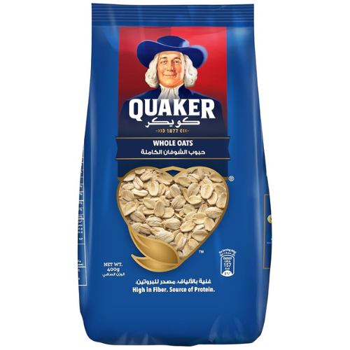 رقائق شوفان كويكر بيضاء عالية الألياف 400 جرام