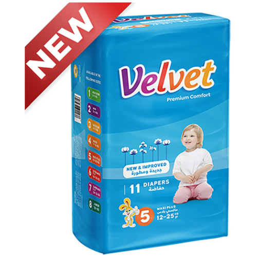 حفاضات فيلفيت بريميوم كمفورت مقاس 5 ماكسي بلس 12−25 كغ 11 قطعة