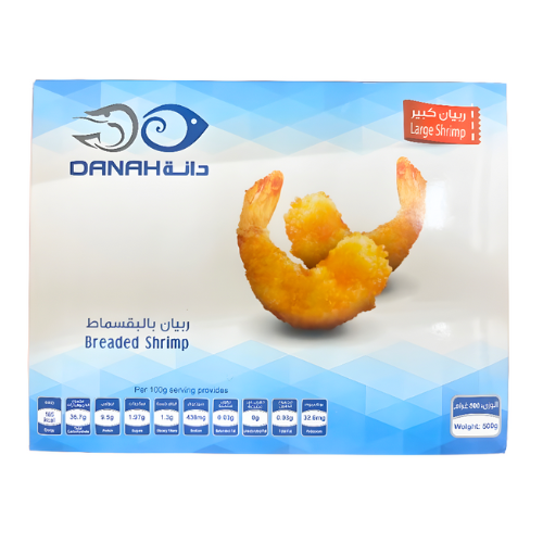 دانه روبيان بالبقسماط كبير بالذيل مجمد 500جم