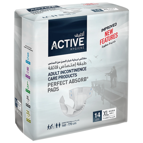 أكتيف بيرفكت امتصاص فائق، حفاضات للكبار، مقاس XL كبير جداً، 140–170 سم، 14 حفاضة