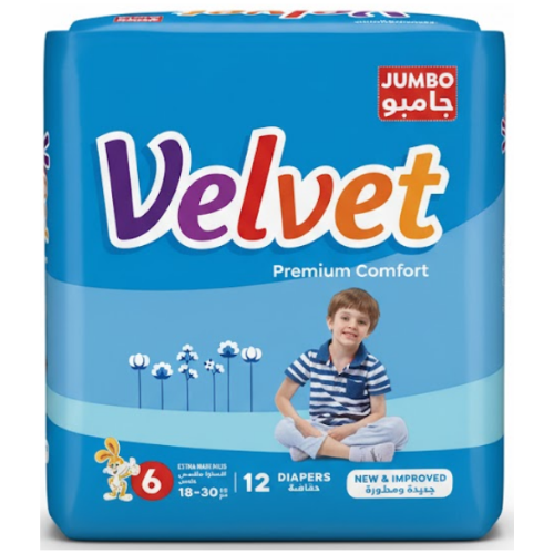 حفاضات فيلفيت بريميوم كمفورت مقاس 6 إكسترا ماكسي بلس 18−30 كغ 21 قطعة