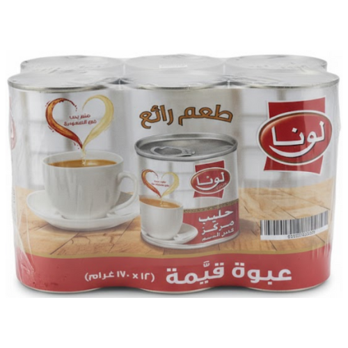 لونا حليب مبخر كامل الدسم 12 × 170 جم