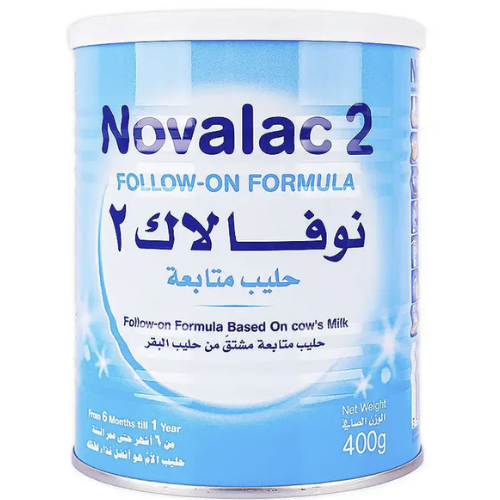 حليب نوفالاك 2 للمتابعة مشتق من حليب البقر من عمر 6 أشهر إلى سنة 400 غرام