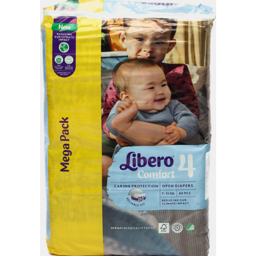 حفاضات ليبرو كومفورت، مقاس 4، 7-11 كجم، 80 حفاضة