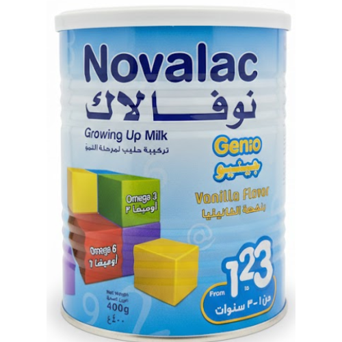 حليب اطفال جينيو-اوميغا3و6 1-3سنوات 400 جرام نوفالاك